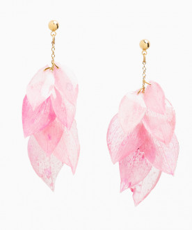 Boucles d'oreilles cascade feuilles de ruscus rose