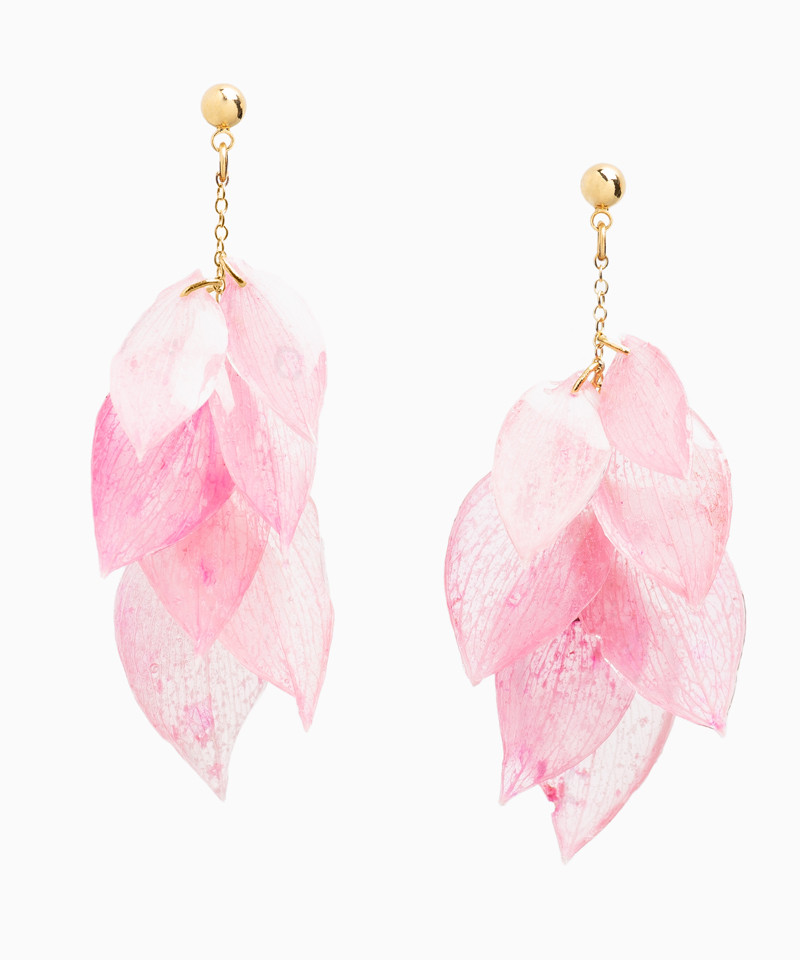 Boucles d'oreilles cascade feuilles de ruscus rose Boucles d'oreilles cascade feuilles de ruscus rose