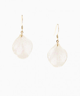 Boucles d'oreilles pétales d'hortensia blanc pailleté