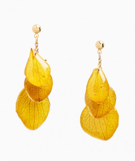 Boucles d'oreilles pendantes pétales d'hortensia jaune