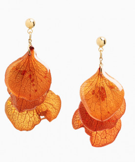 Boucles d'oreilles pendantes pétales d'hortensia orange