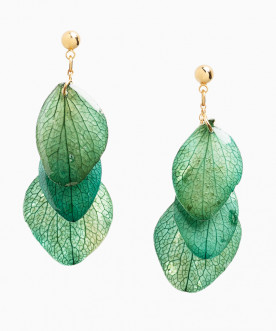 Boucles d'oreilles pendantes pétales d'hortensia vert bleu